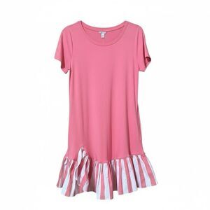 Cato Womens Size Small Coral White Stripe Bottom Dress New NWT